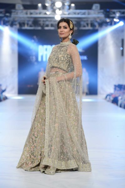 pakistani designer grey and gold bridal lehenga 2016-2017