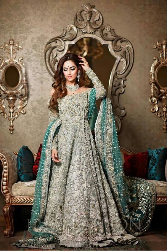 silver pakistani bridal dress